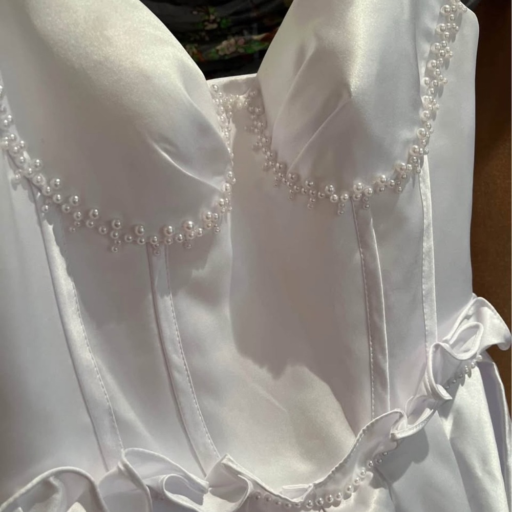 White Mini Dress - Corset Top with Pearl detail